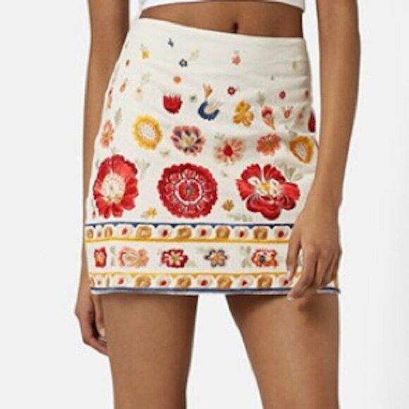 Topshop Dresses & Skirts - TOPSHOP Floral Embroidered Boho 100% Cotton Mini Skirt | 6